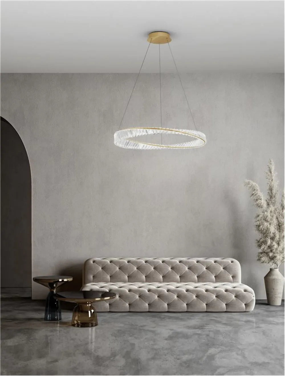 Lustra structura din Metal Auriu si abajur din Cristal Transparent H120xL80cm IP20 43W 4139lm 3500k AURELIA