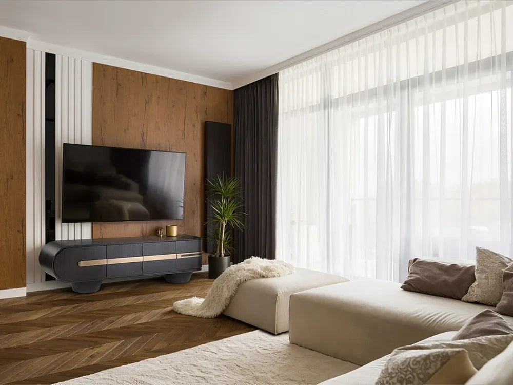Comoda TV din MDF/Funir de stejar Maro inchis L200xH56cm Luca