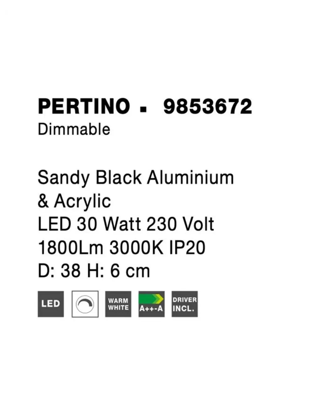 Plafoniera din Aluminiu Negru H6xL38cm IP20 30W 1785lm 3000k PERTINO