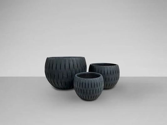 Set 3 ghivece decorative din Fibra de sticla/Rasina Negru D49xH37cm Yuca