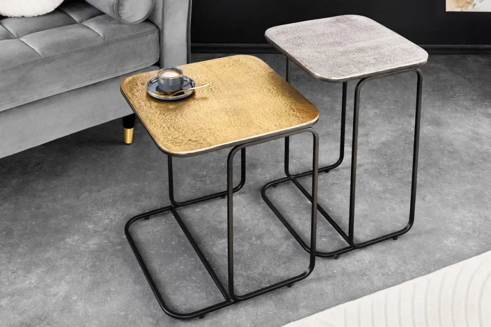 Set 2 masute laterale din Metal Negru/Auriu/argintiu L40xH48cm Abstract