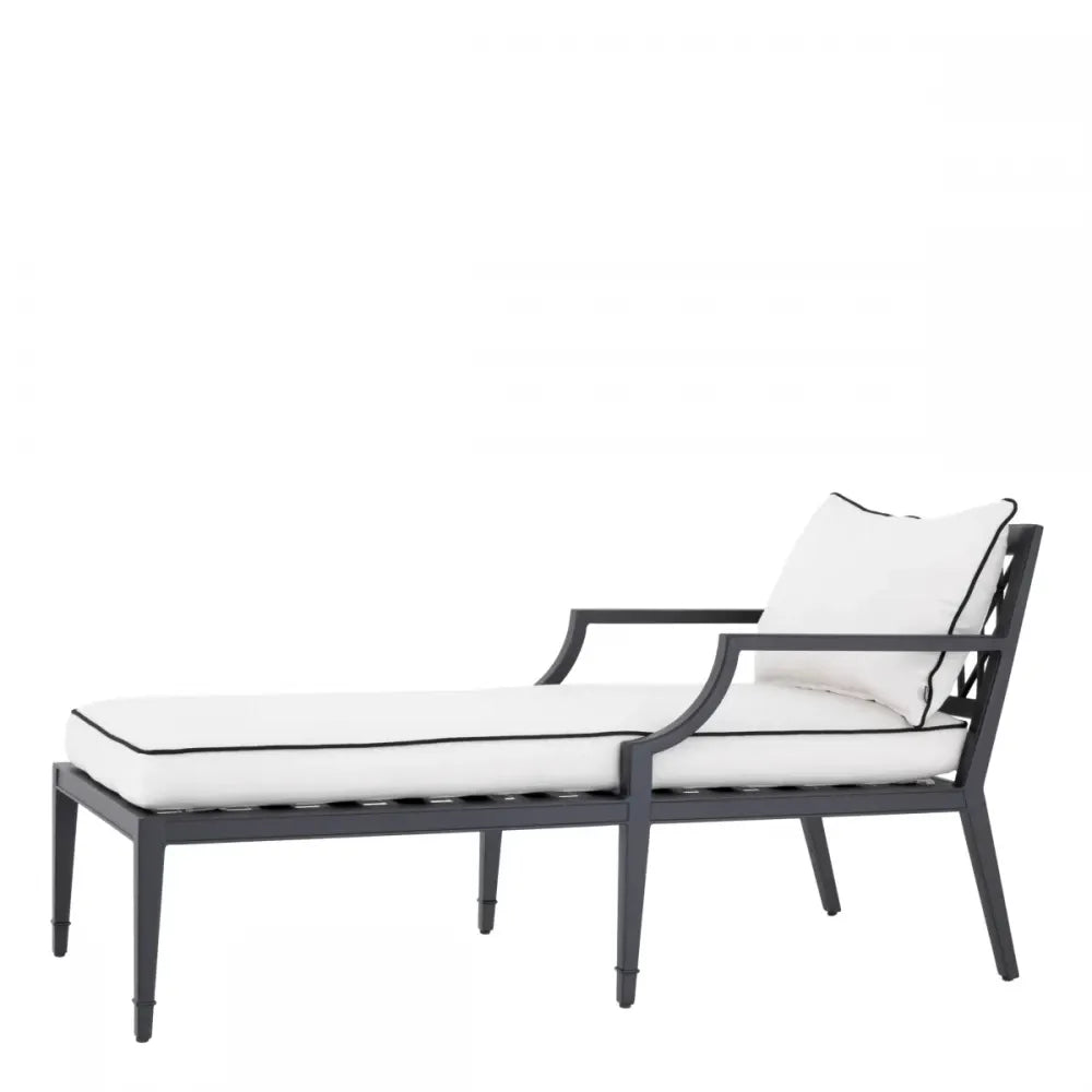 Sezlong din Metal Negru si Stofa Alb H79xL157cm Bella Vista Eichholtz
