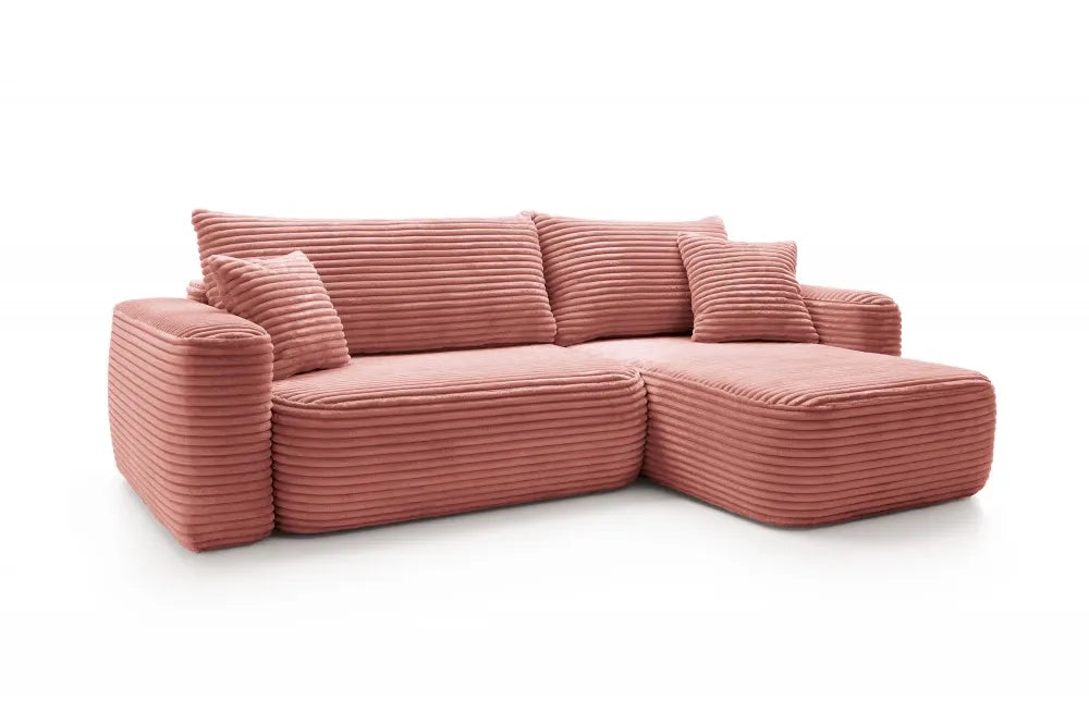Coltar extensibil tapitat cu Corduroy Roz cu lada depozitare Billy