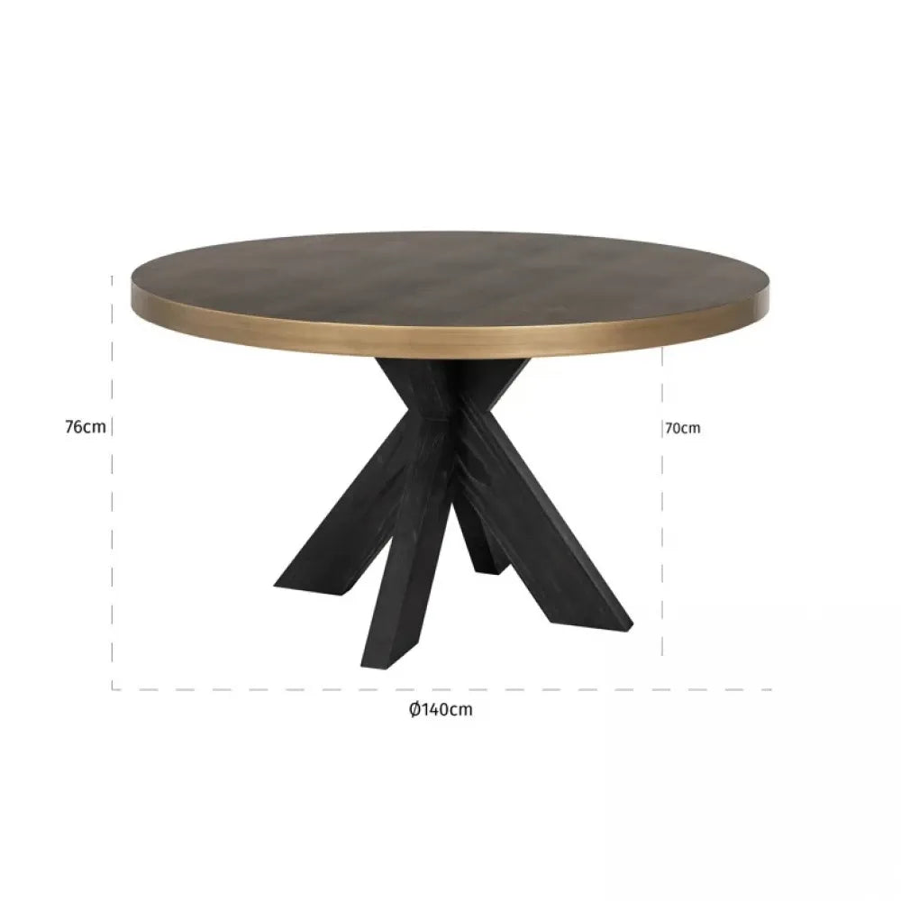 Masa Rotunda de 4 persoane din Piele artificiala Auriu antichizat si Lemn de stejar Negru D140xH76cm Bloomville Richmond Interiors