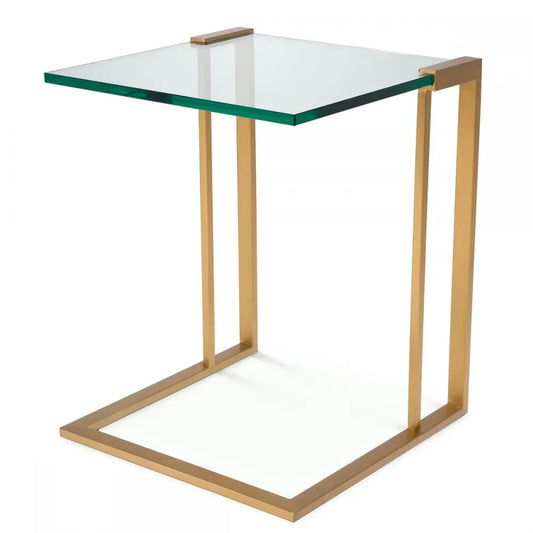 Masuta laterala Patrata din Otel inoxidabil Alama si Sticla Transparent L45.5xl45cm Perry Eichholtz
