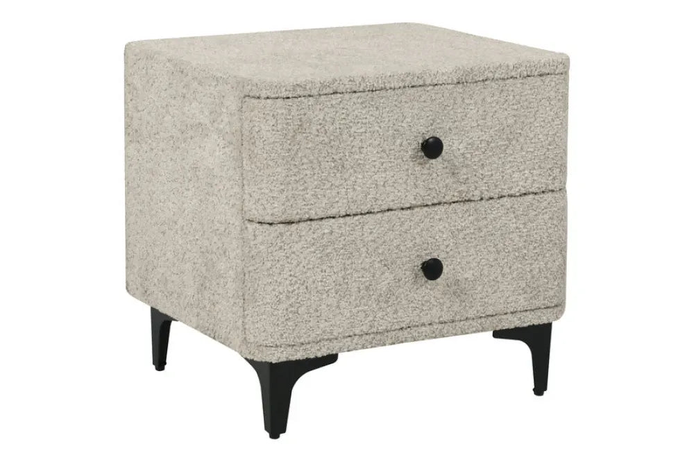 Noptiera din Stofa boucle Grej si Metal Negru L45xH44cm Art deco