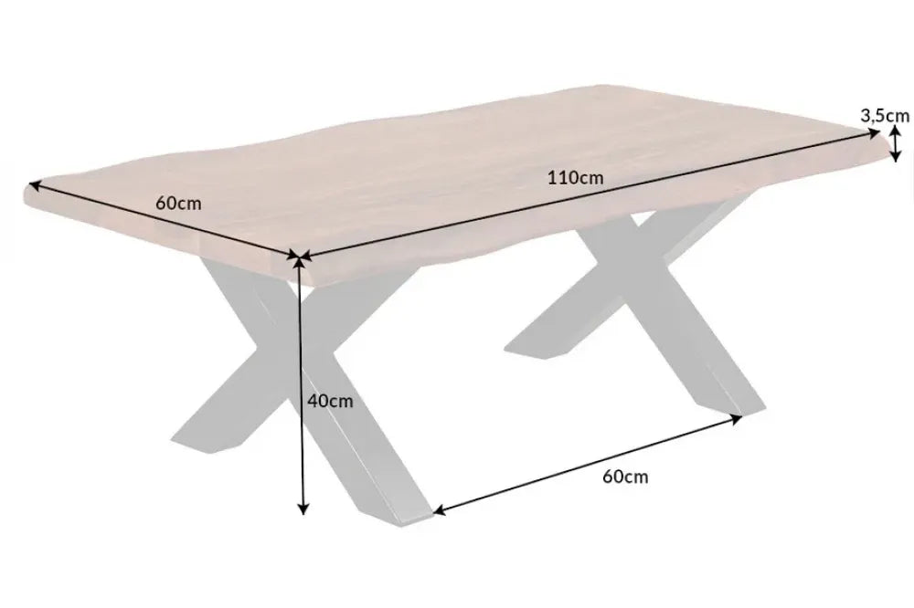 Masuta de cafea Dreptunghiulara din Lemn masiv de salcam Maro si Metal Negru L110xH40cm Mammut