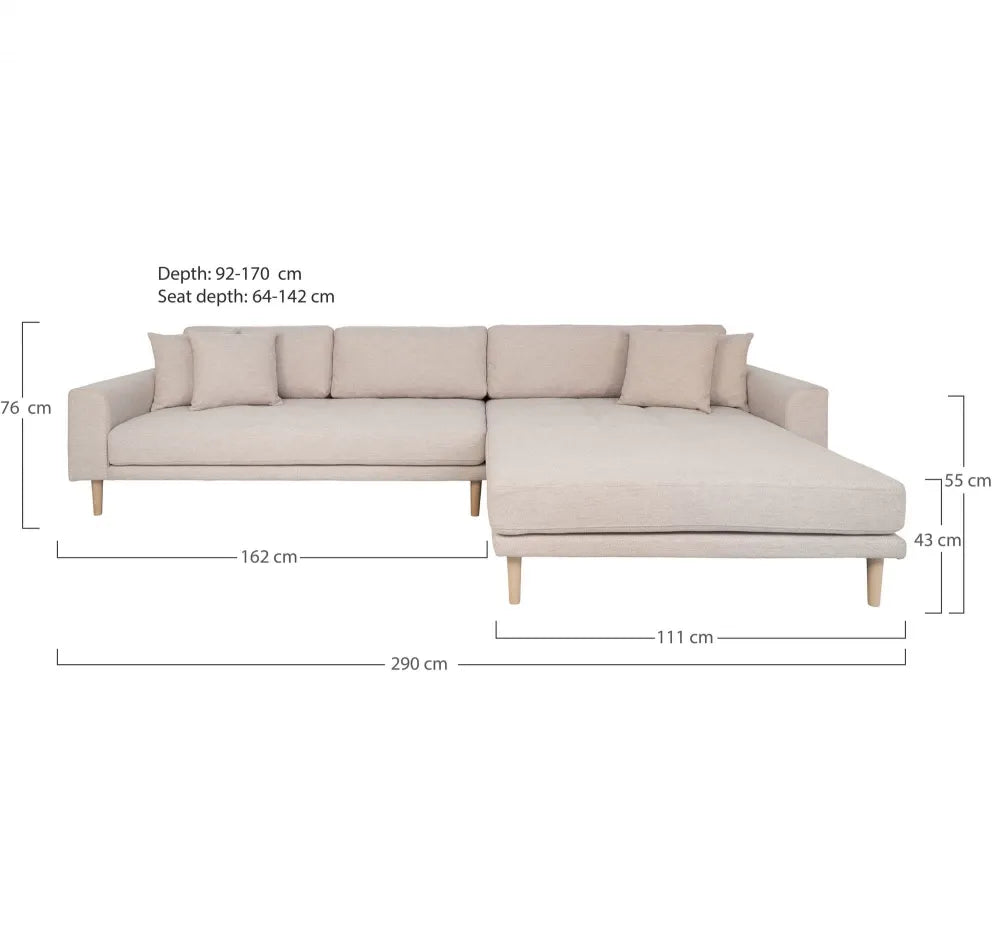 Coltar orientare dreapta cu picioare din Lemn de fag maro tapitat cu Stofa Bej L290xH76cm Lido