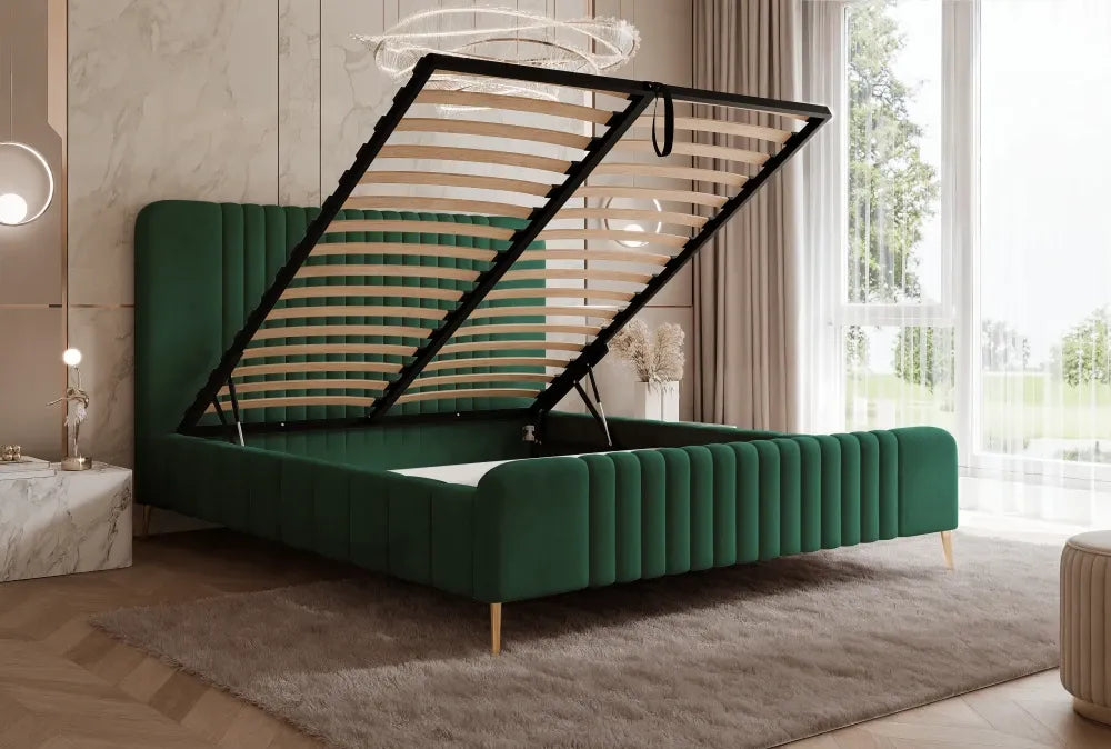 Pat 160 x 200 tapitat cu Catifea Dream velvet Verde inchis Sora