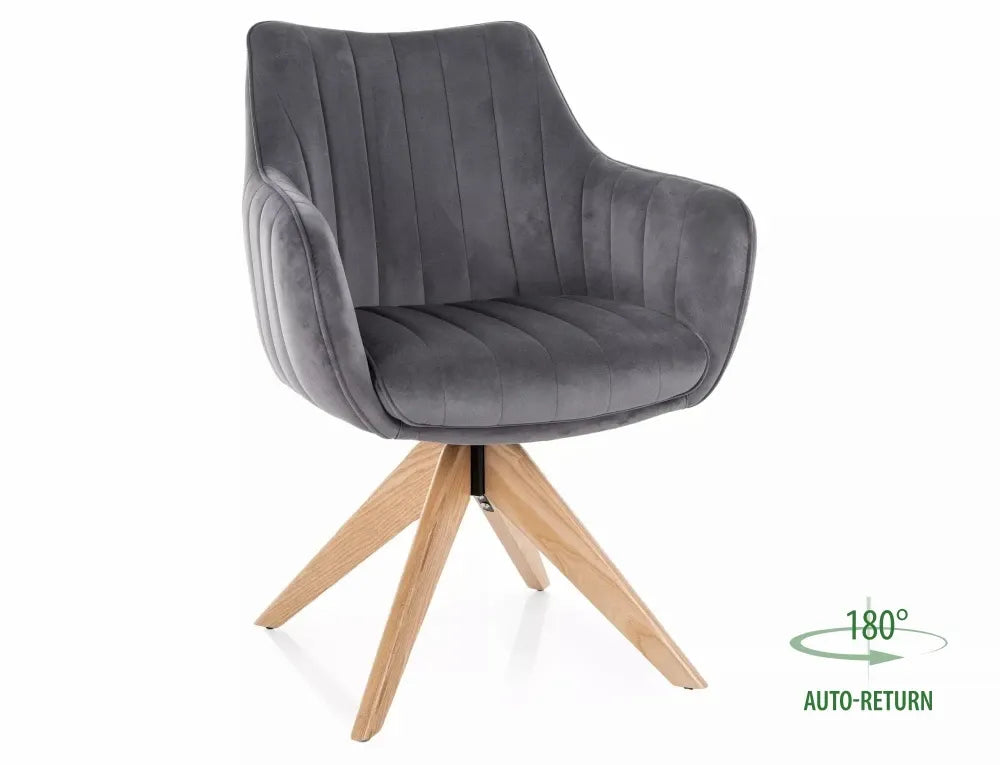Scaun din Catifea Gri si Lemn de frasin/Metal Maro Hx86Lx61xA44cm Azalia