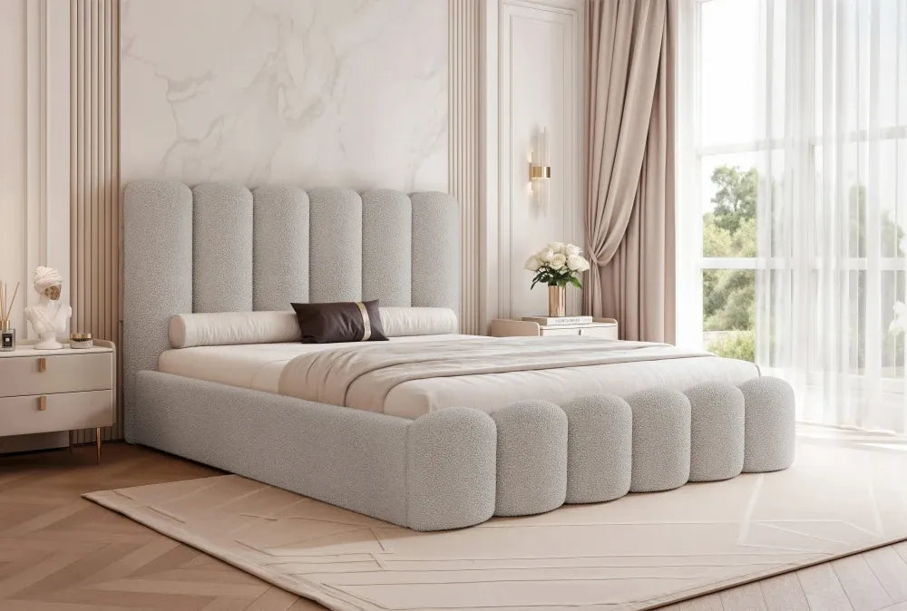 Pat 120 x 200 tapitat cu Stofa boucle Quelle Gri Aveline
