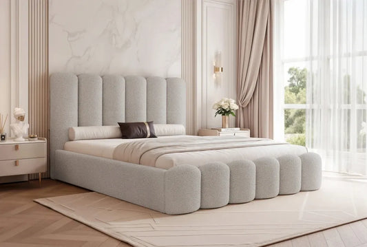 Pat 120 x 200 tapitat cu Stofa boucle Quelle Gri Aveline