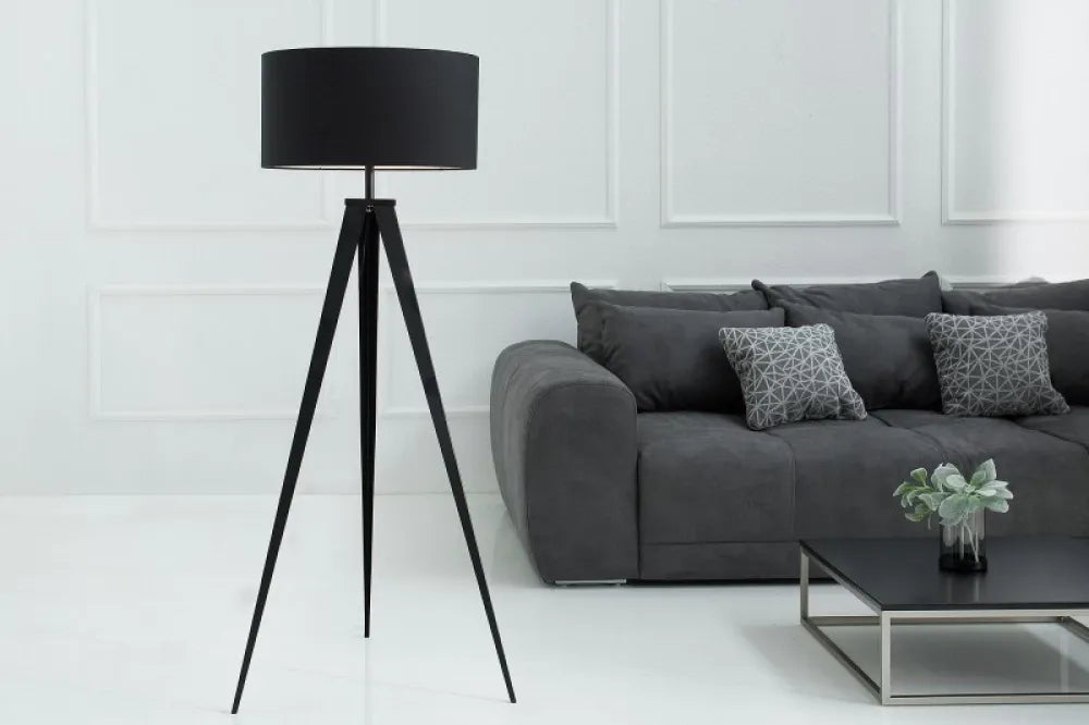 Lampa de podea din Metal Negru si Textil Negru H142xD63cm Tripod