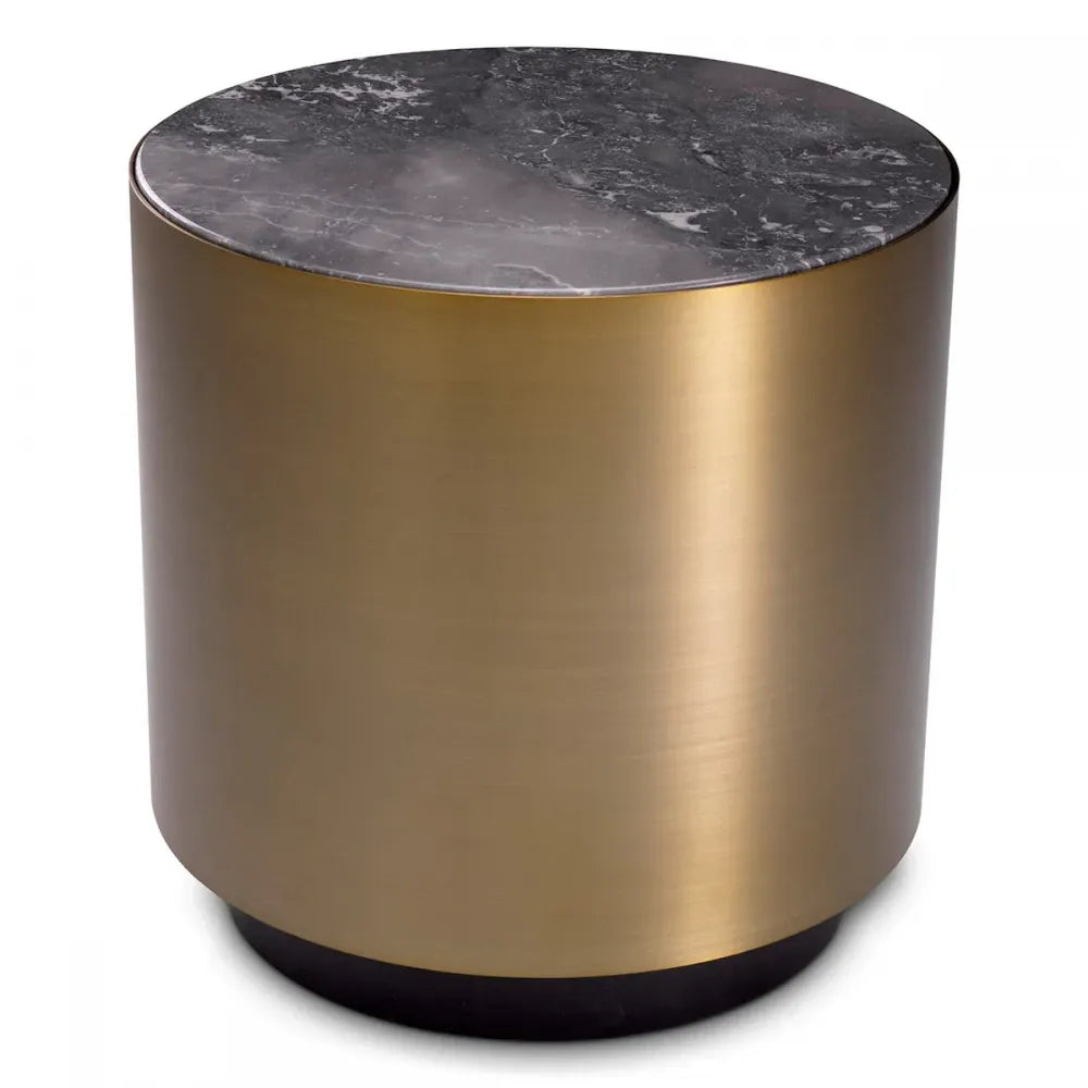 Masuta laterala Rotunda din Otel inoxidabil/MDF Alama/Negru si Marmura Gri D50xH50cm Porter Eichholtz