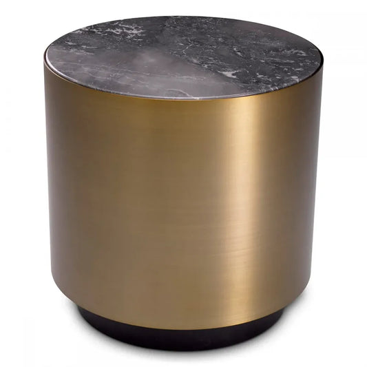 Masuta laterala Rotunda din Otel inoxidabil/MDF Alama/Negru si Marmura Gri D50xH50cm Porter Eichholtz