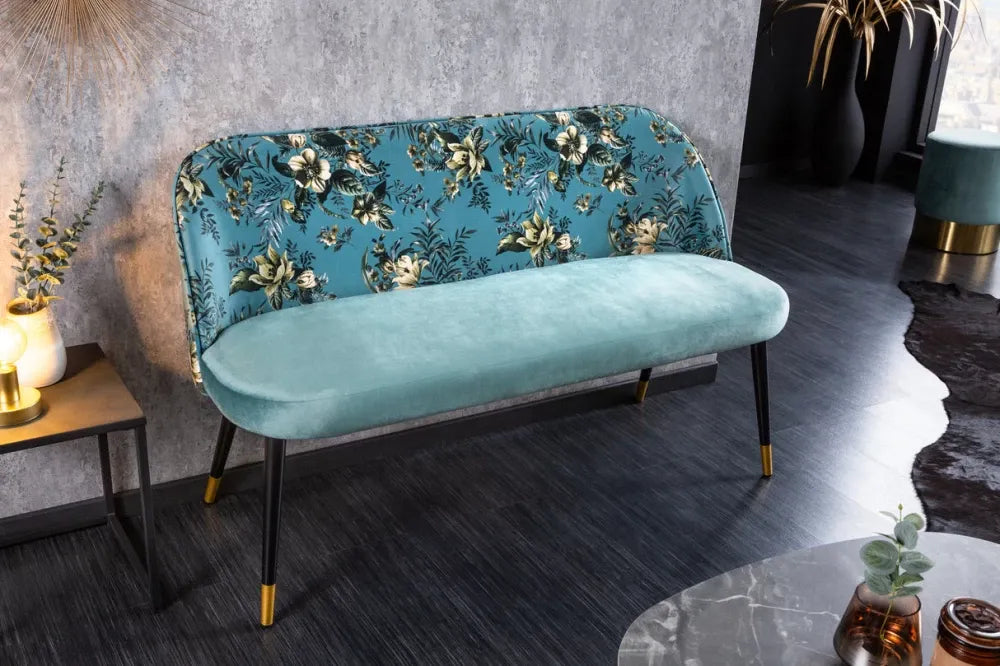 Banca din Metal Negru/Auriu si Catifea Turcoaz H80xL130cm Pret-a-porter Boutique