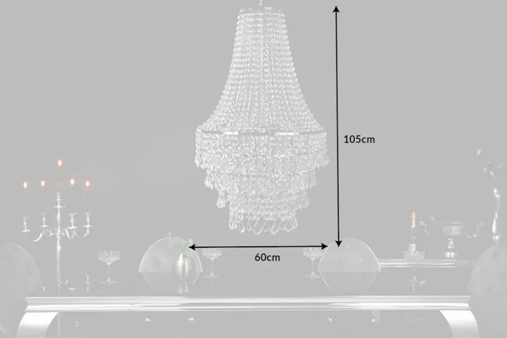 Candelabru din Metal Argintiu si material sintetic Transparent D60xH105cm ROYAL XL