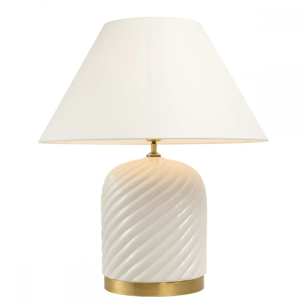 Veioza din Metal/Ceramica Alama/Alb si Stofa Crem H66xD58cm Savona Eichholtz