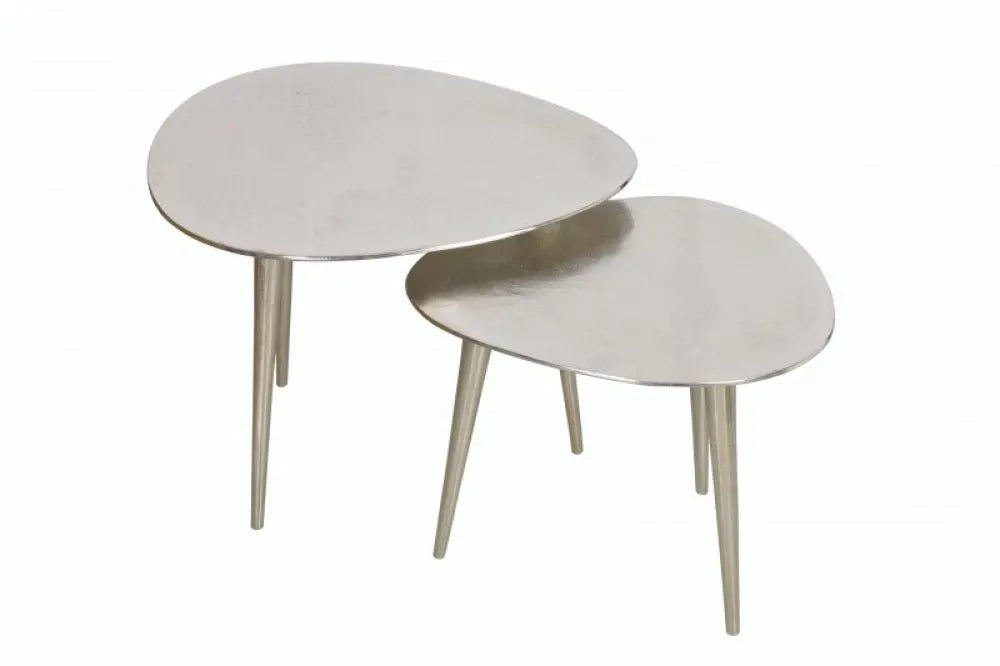 Set 2 masute de cafea Asimetrice din Metal Argintiu L32/39xH36/40cm Elements