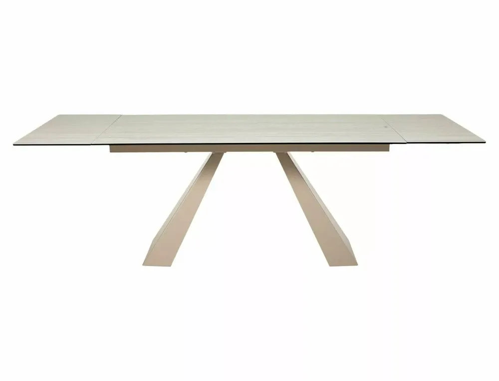 Masa extensibila din Metal Bej si Sticla securizata+Ceramica Bej mat L160-240xH77cm Salvadore