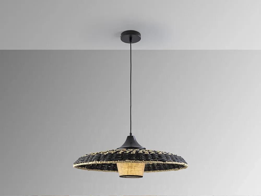 Pendul din Metal Negru si Hartie/Textil Negru/Bej H220xD60cm Fiji
