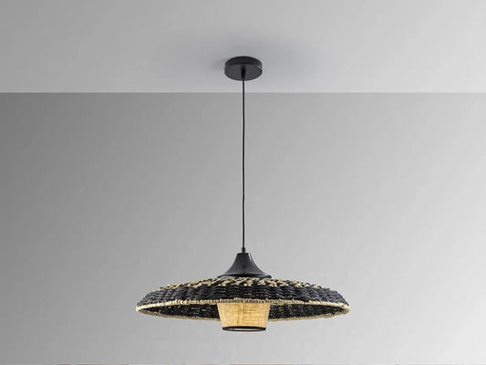 Pendul din Metal Negru si Hartie/Textil Negru/Bej H220xD60cm Fiji