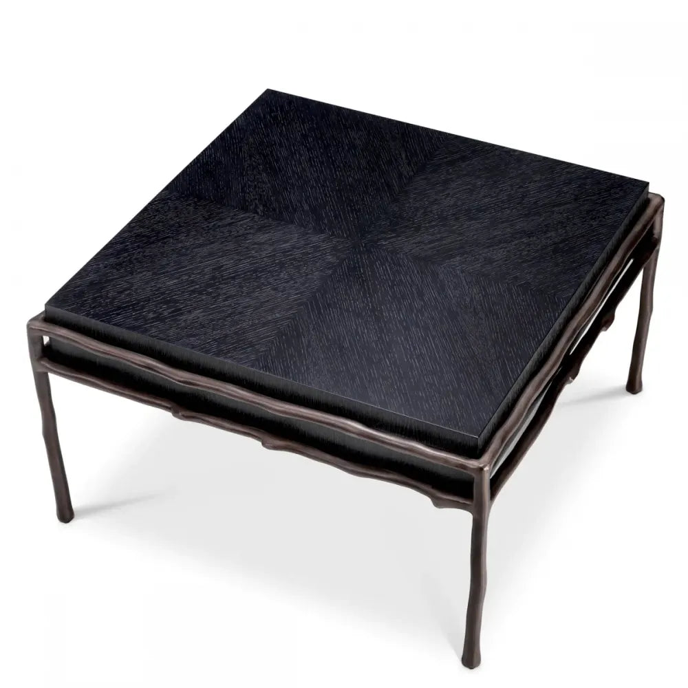 Masuta laterala Patrata din Metal Bronz si Furnir de stejar Gri carbune L65xl65cm Premier Eichholtz