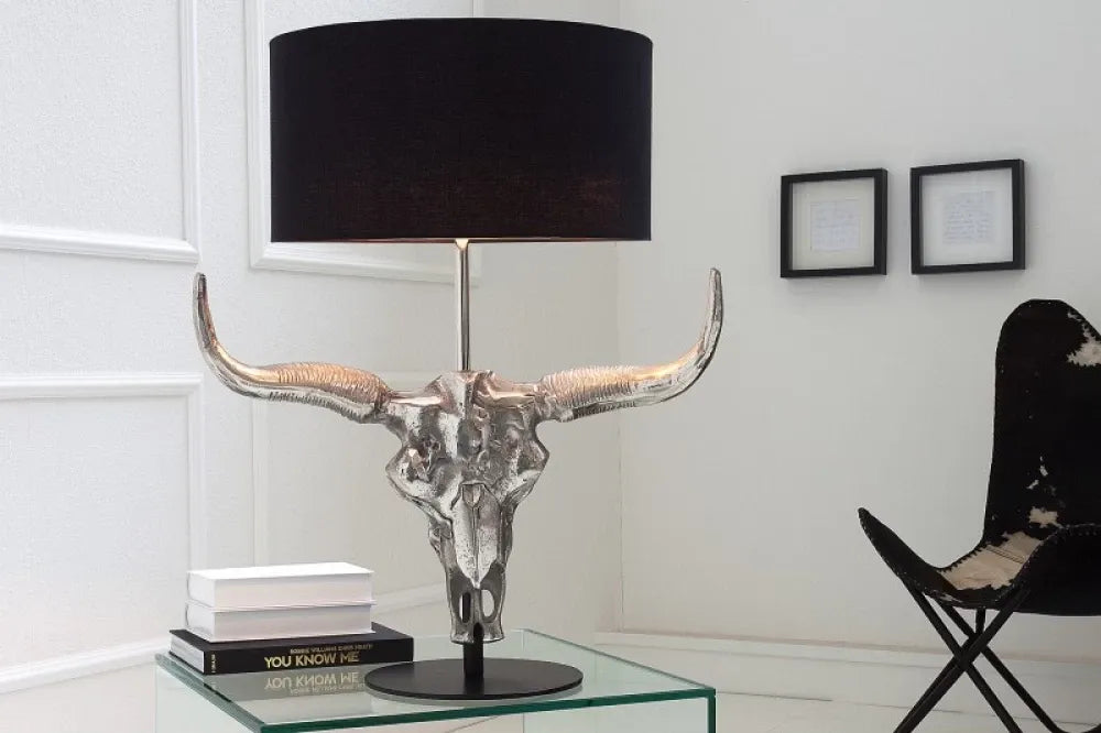 Veioza din Metal Argintiu si Textil Negru H68xL55cm El toro