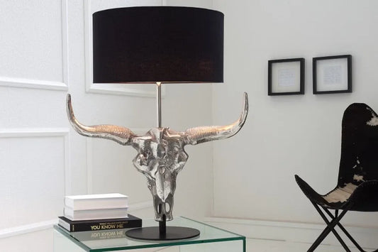 Veioza din Metal Argintiu si Textil Negru H68xL55cm El toro