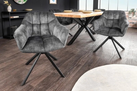 Scaun pivotant tapitat cu Catifea Gri deschis cu picioare din Metal Negru H83xL65xA66cm Papillon