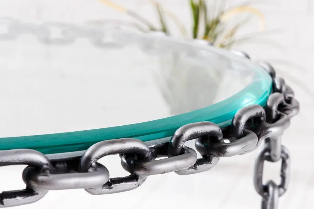 Masuta de cafea din Sticla securizata Transparent si Metal Argintiu L65xH40cm Chain