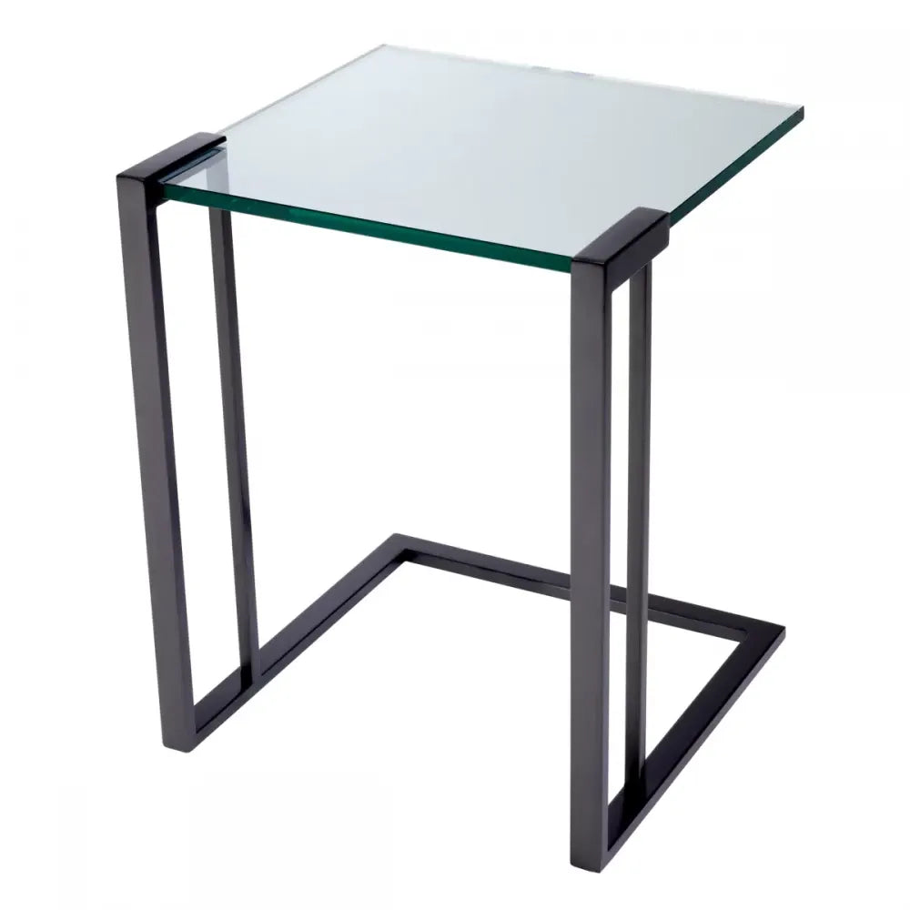 Masuta laterala Patrata din Otel inoxidabil Bronz si Sticla Transparent L45xl45cm Perry Eichholtz