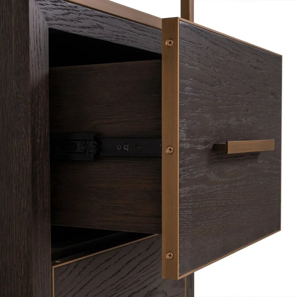 Etajera cu sertare din Lemn de stejar/Metal Maro/Alama si Lemn de stejar Maro L50xH220cm Carter Richmond interiors
