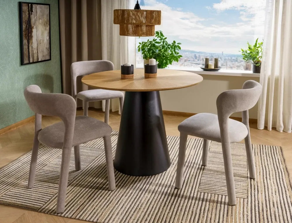 Masa rotunda din MDF+Furnir de stejar Maro si MDF Negru D120xH75cm Angel