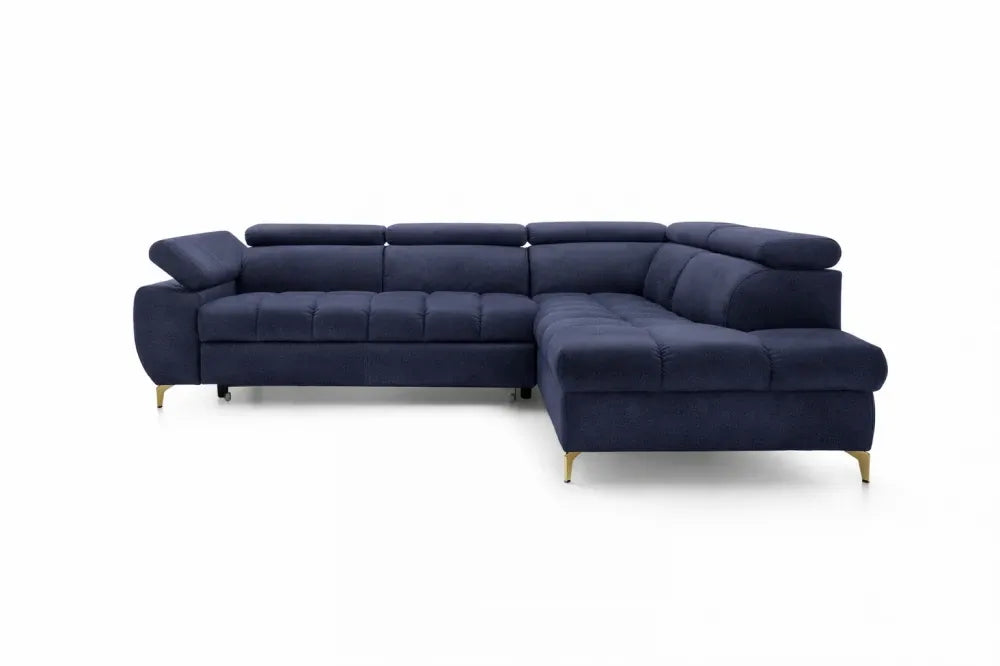Coltar extensibil si spatiu depozitare din catifea albastru Ferruce II L272 x 202cm