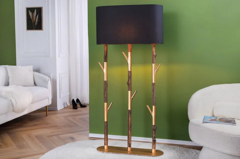 Lampa de podea din Metal/Lemn Auriu/Maro si Textil Negru L70xH154cm JEWELRY