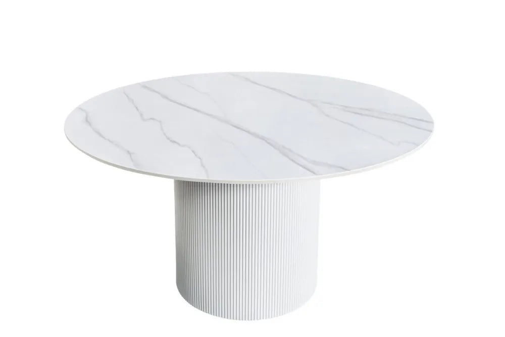 Masa din Ceramica Alb cu efect de marmura si MDF Alb D120xH75cm Unique