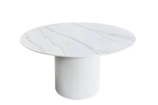 Masa din Ceramica Alb cu efect de marmura si MDF Alb D120xH75cm Unique