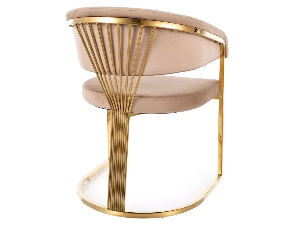 Scaun tapitat cu Catifea Bluvel 28 Bej cu picioare din Otel inoxidabil Auriu H77xL57xA64cm Crown