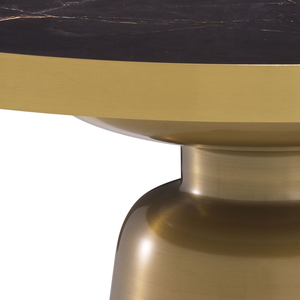 Masuta de cafea Rotunda din Otel inoxidabil si Ceramica Auriu/Negru D80xH48cm Soren