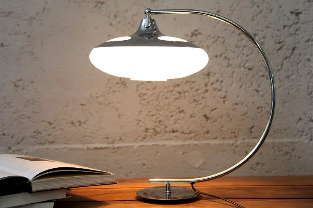 Veioza din Metal Argintiu si Sticla Alb H45xD45cm Luna