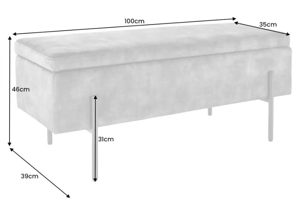 Bancheta cu spatiu de depozitare din Metal Negru si Catifea Gri H46xL100cm Loft