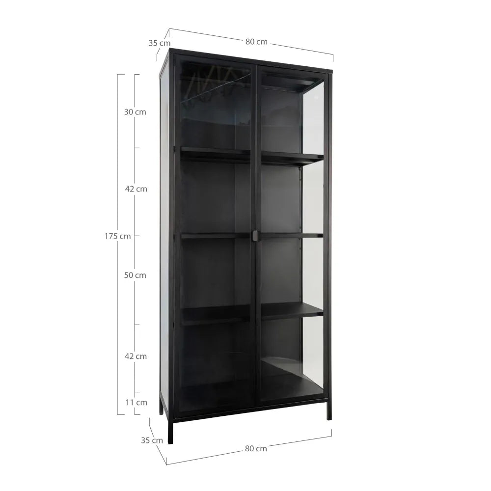 Dulap cu 2 usi din Sticla transparenta si Metal Negru L80xH175cm Brisbane