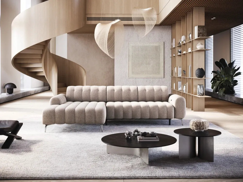 Coltar extensibil electric tapitat cu Stofa Bej inchis Padova I