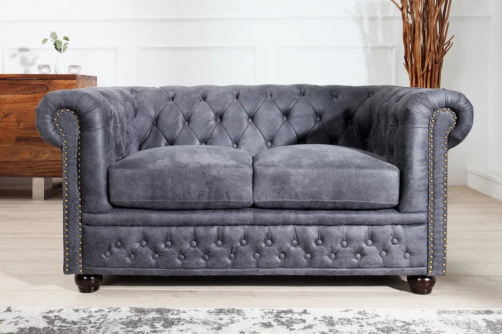 Canapea 2 locuri tapitat cu Microfibra Gri L150cm Chesterfield