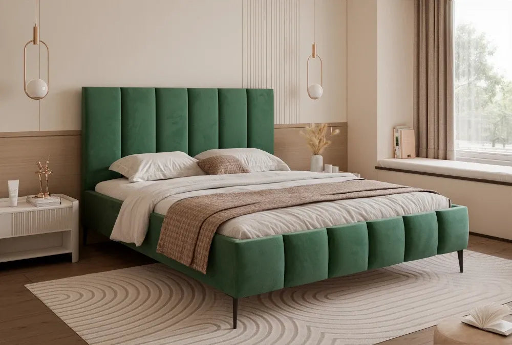 Pat 140 x 200 tapitat cu Catifea Velutto Verde Lara