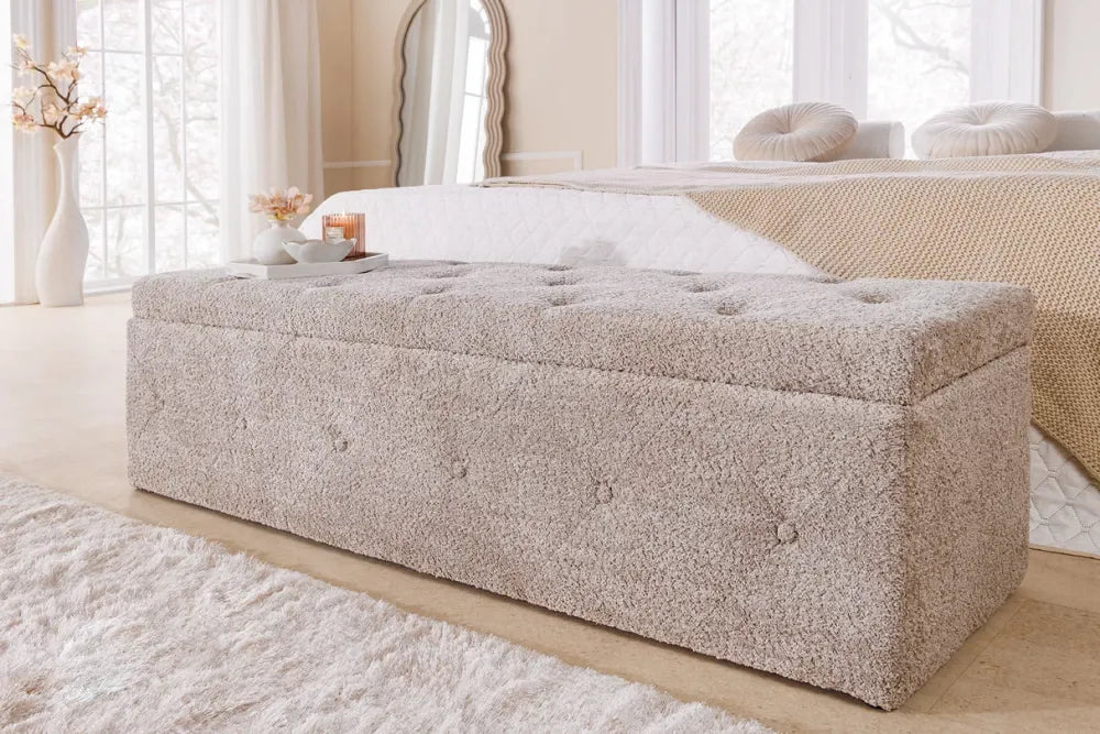 Bancheta cu spatiu de depozitare din Stofa boucle Grej H40xL140cm Extravagancia