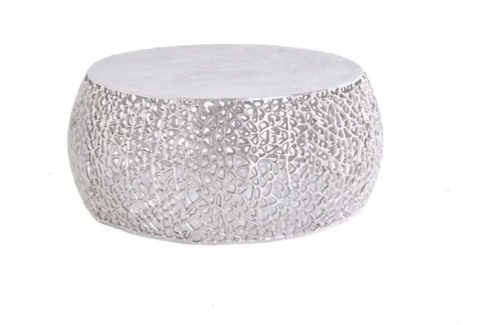 Masuta de cafea Rotunda din Metal Argintiu D73xH31cm Leaf