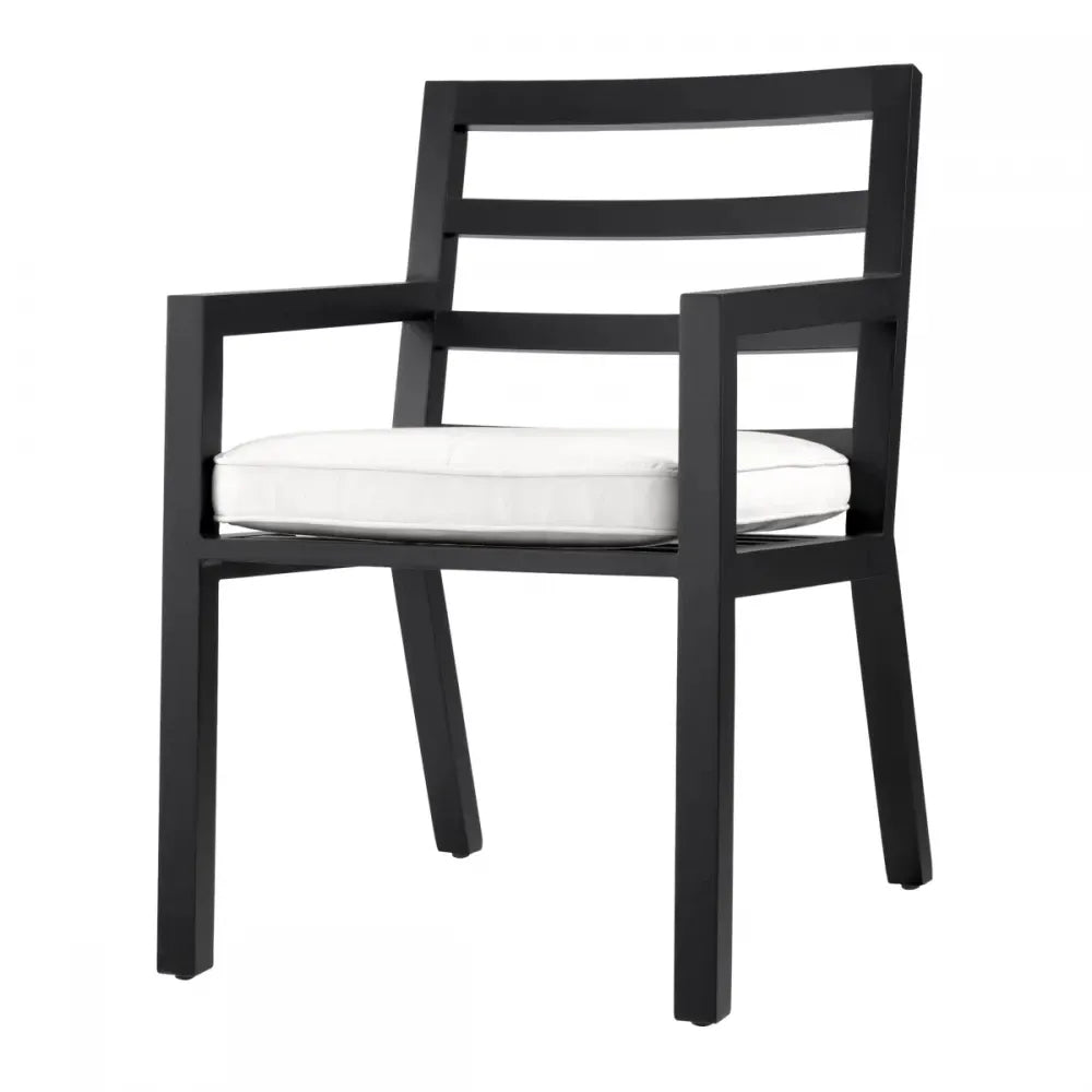 Scaun de exterior din Metal Negru si Stofa Alb H86xL55.5xA66.5cm Delta Eichholtz