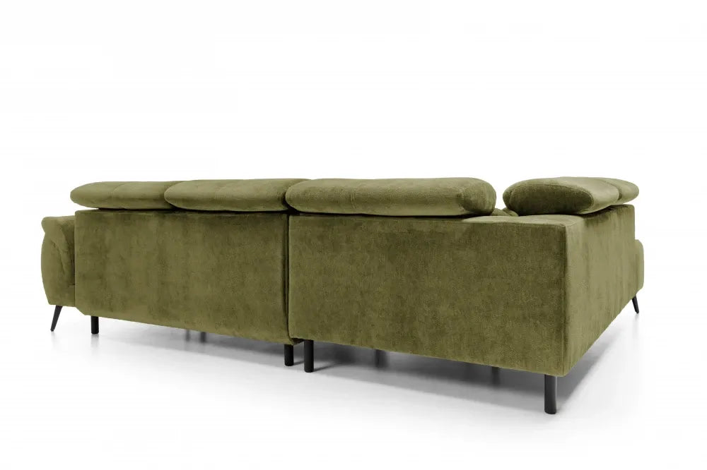 Coltar extensibil electric tapitat cu Chenille Verde cu lada depozitare Genova II
